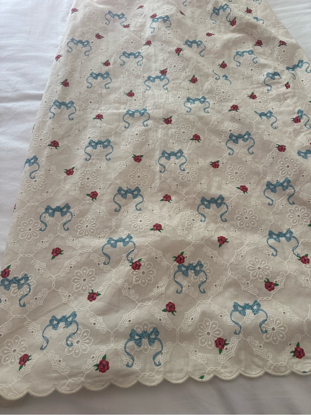 Agua Bendita White Eyelet Maxi Skirt with Blue & Red Floral Motif - Picture 6 of 10